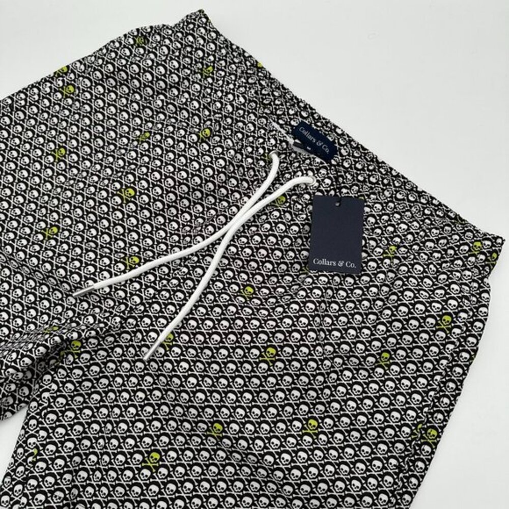 Collars & Co Men's Riviera Bone Voyage 6" Swim Trunks, Size Medium, High Voltage